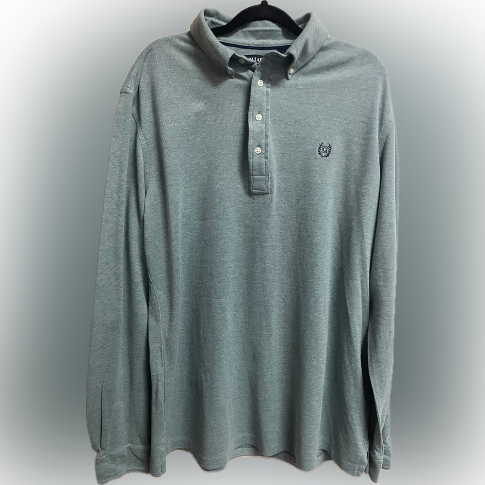 Chaps Men’s Long Sleeve Quarter Button Polo Shirt Size LT GL 100% Cotton